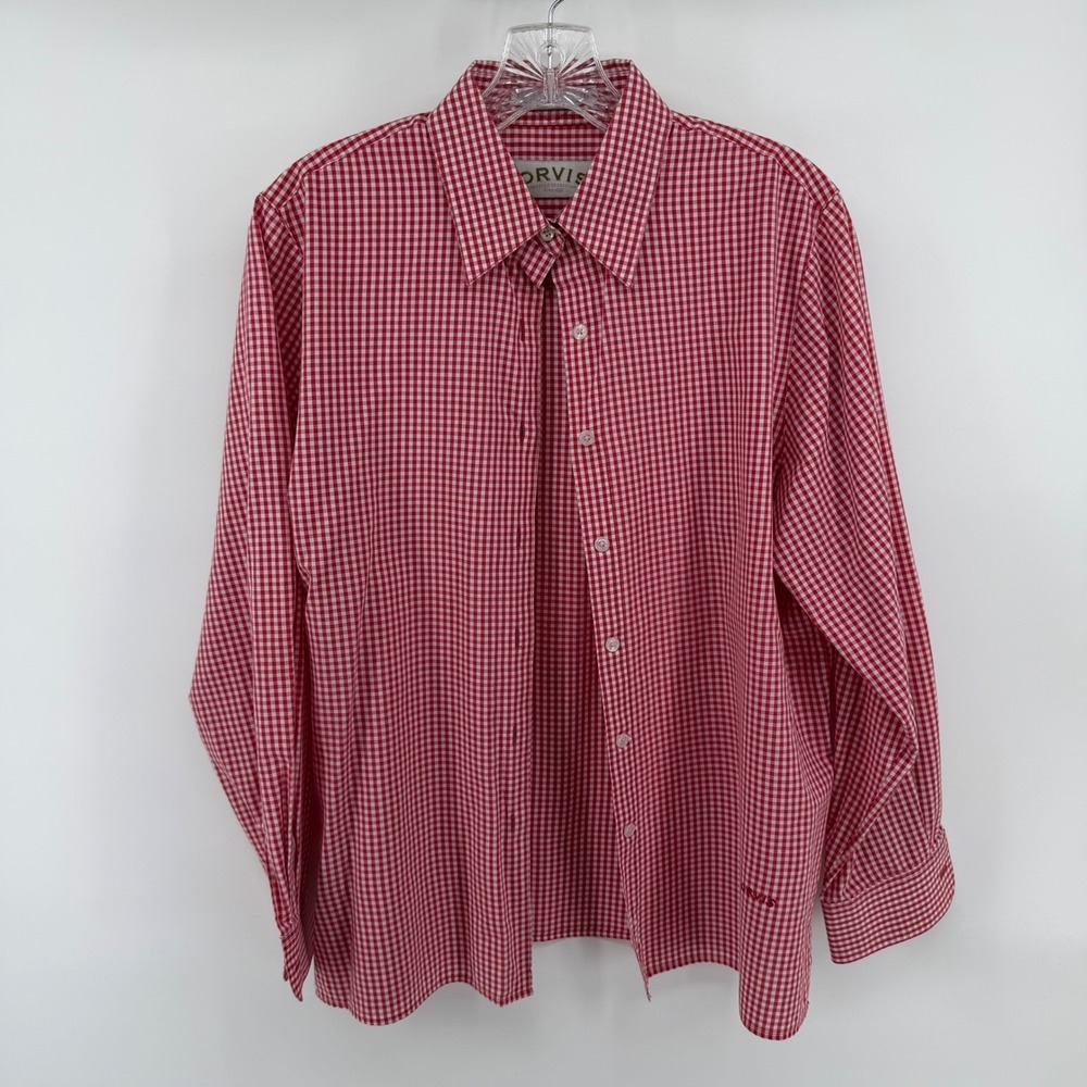 Orvis Womens Red Gingham Wrinkle‎ Free Long Sleeve Button Down Shirt Size 8